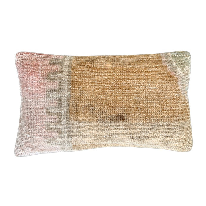 Handmade Turkish oushak pillow cover made with vintage rugs 12x20 gold tan