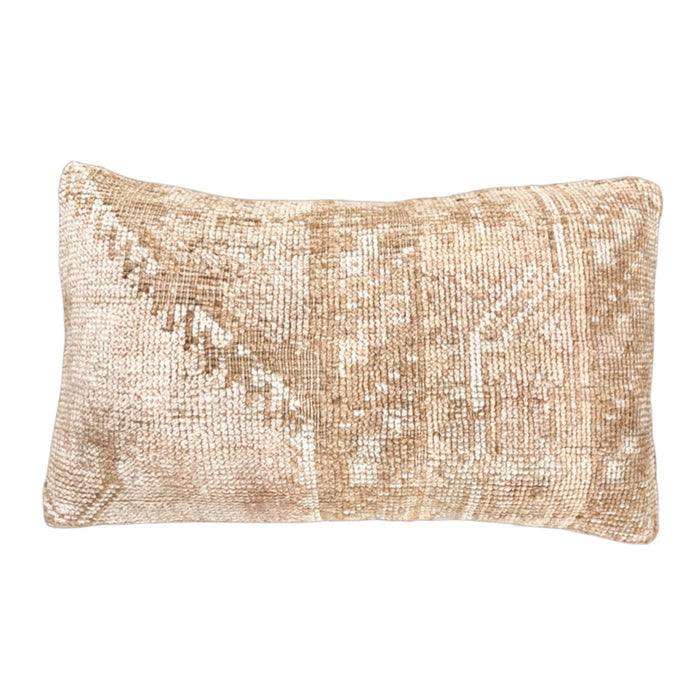 Handmade Turkish oushak pillow cover made with vintage rugs 12x20 tan beige taupe