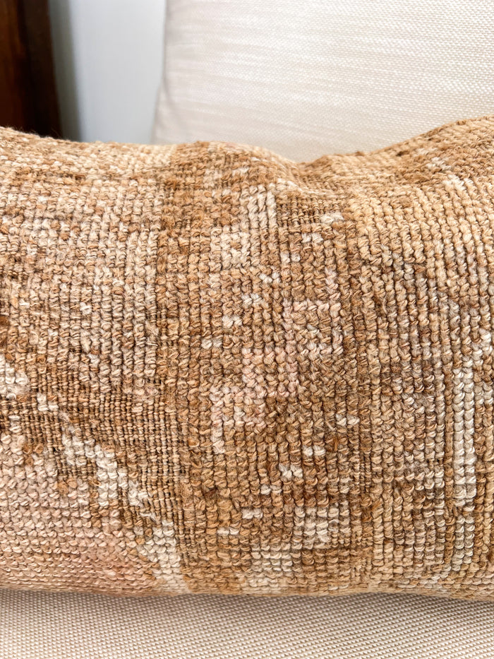 Handmade Turkish oushak pillow cover made with vintage rugs 12x20 tan beige taupe