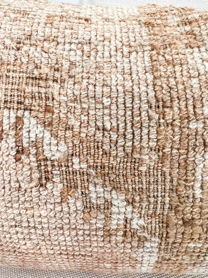 Handmade Turkish oushak pillow cover made with vintage rugs 12x20 tan beige taupe