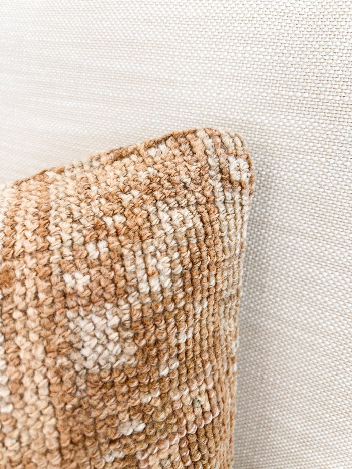 Handmade Turkish oushak pillow cover made with vintage rugs 12x20 tan beige taupe