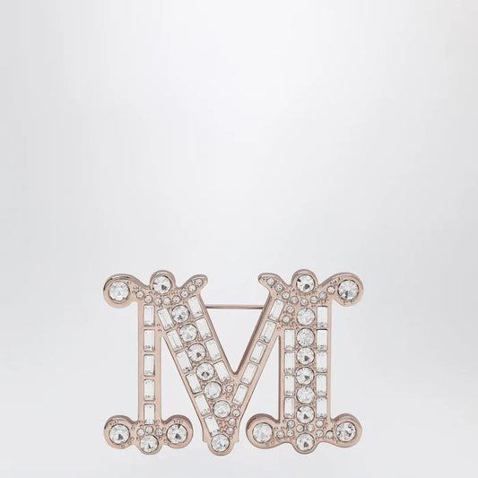 Max Mara - Monogram brooch with micro crystals in metal, crystal Brand Apparel & Accessories > Jewelry U