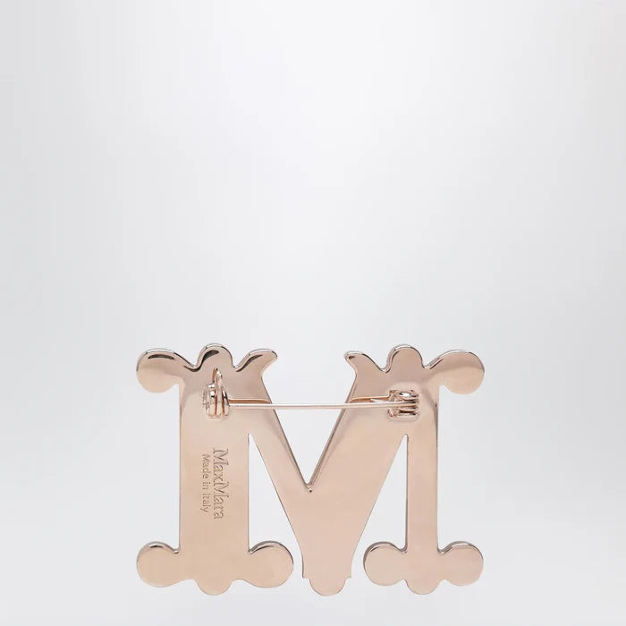 Max Mara - Monogram brooch with micro crystals in metal, crystal Brand Apparel & Accessories > Jewelry U