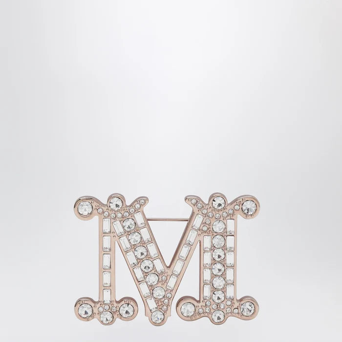 Max Mara - Monogram brooch with micro crystals in metal, crystal Brand Apparel & Accessories > Jewelry U