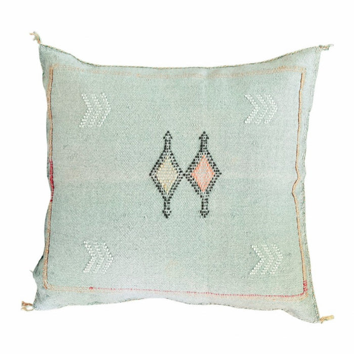 Artisan Handmade Moroccan embroidered cactus silk sabra pillow green handwoven