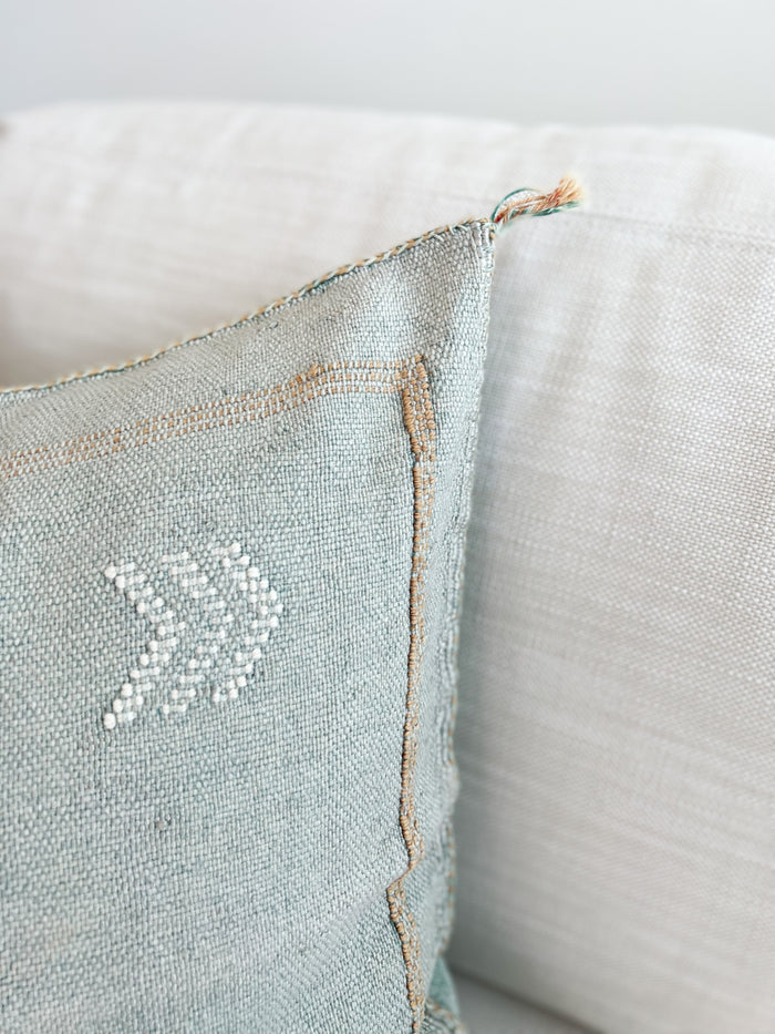 Artisan Handmade Moroccan embroidered cactus silk sabra pillow green handwoven
