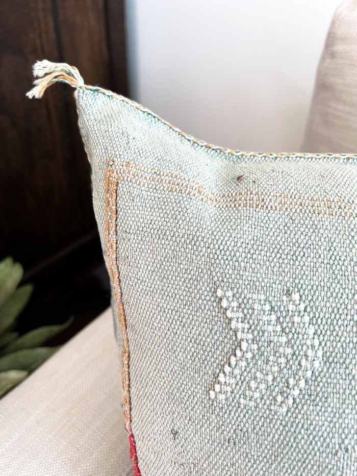 Artisan Handmade Moroccan embroidered cactus silk sabra pillow green handwoven