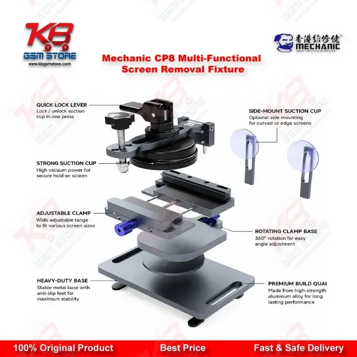 Mechanic CP8 Multi-Functional Screen Removal Fixture with Side-Hanging Suction Cup for Mobile Phone LCD & Back Cover Separation