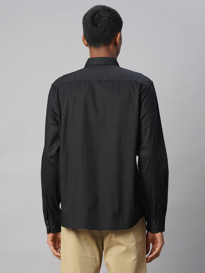 Men's 100% Cotton Regular Fit Contrast Cuff Shirt Black