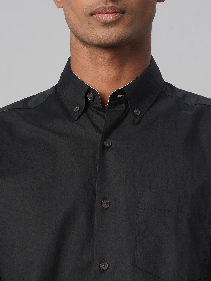 Men's 100% Cotton Regular Fit Contrast Cuff Shirt Black