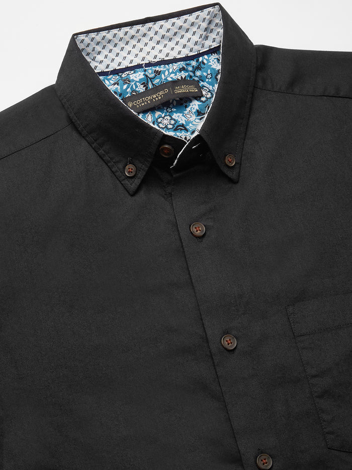 Men's 100% Cotton Regular Fit Contrast Cuff Shirt Black