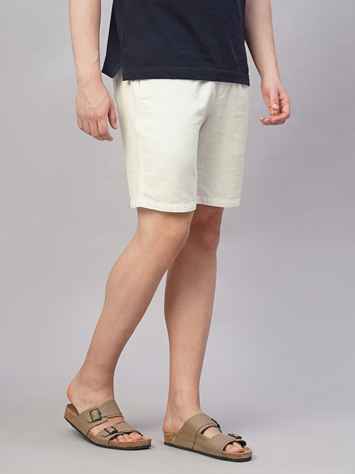 Men's 100% Cotton Regular Fit Drawstring Shorts White