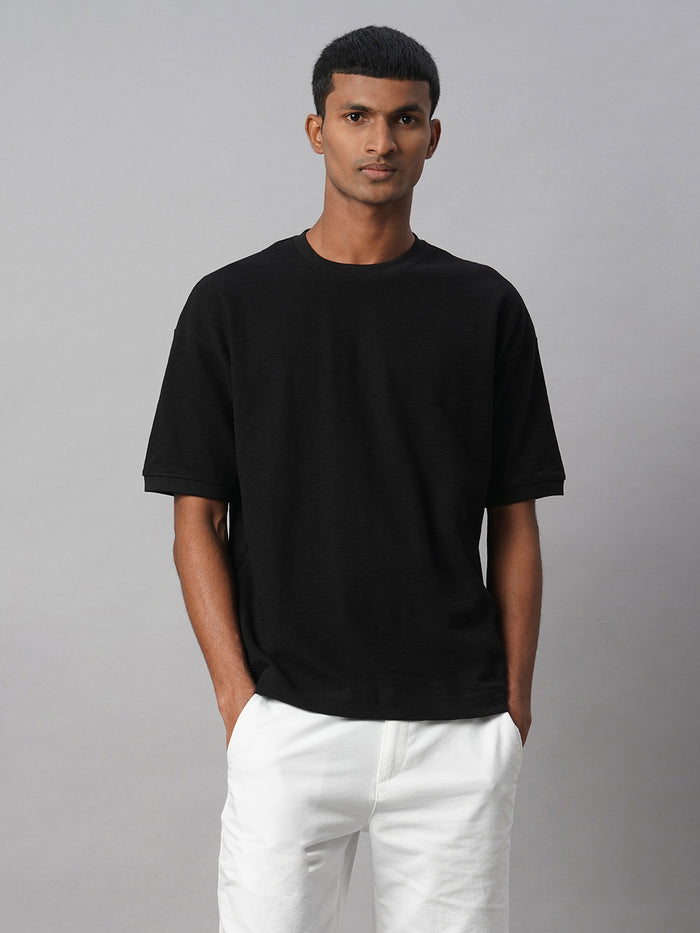 Men's 100% Cotton Regular Fit Relaxed Crew Neck T Shirt Black