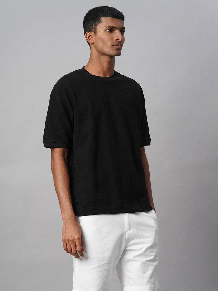 Men's 100% Cotton Regular Fit Relaxed Crew Neck T Shirt Black