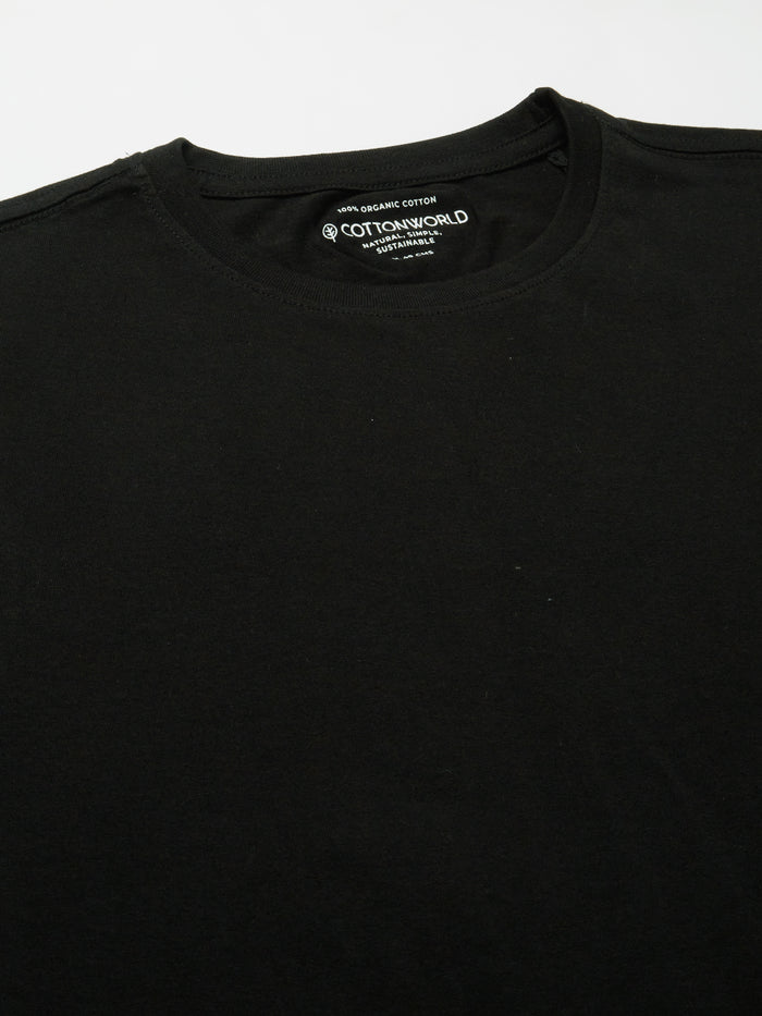 Men's 100% Cotton Regular Fit Relaxed Crew Neck T Shirt Black