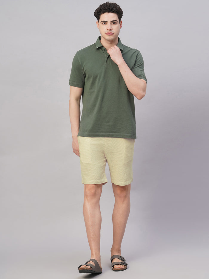 Men's 100% Cotton Regular Fit Solid Shorts Natural