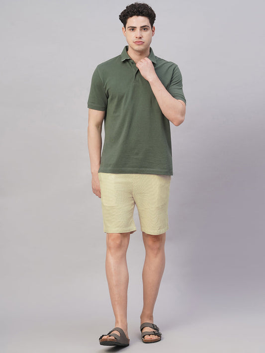 Men's 100% Cotton Regular Fit Solid Shorts Natural