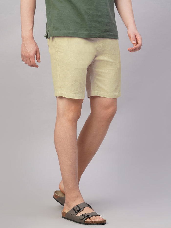 Men's 100% Cotton Regular Fit Solid Shorts Natural