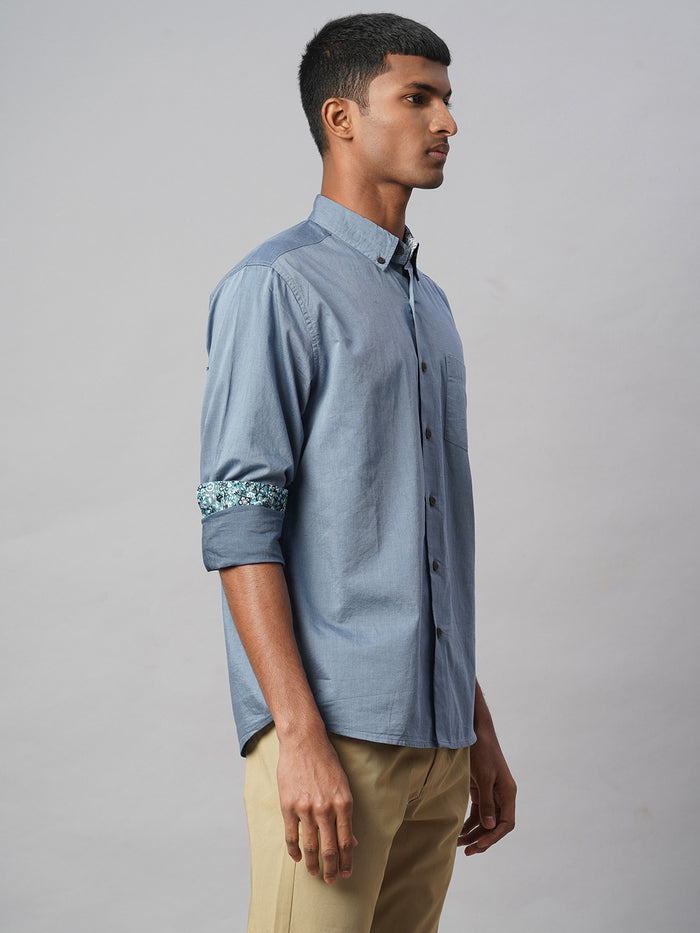 Men's 100% Cotton Regular Fit Textured Button Shirt Blue