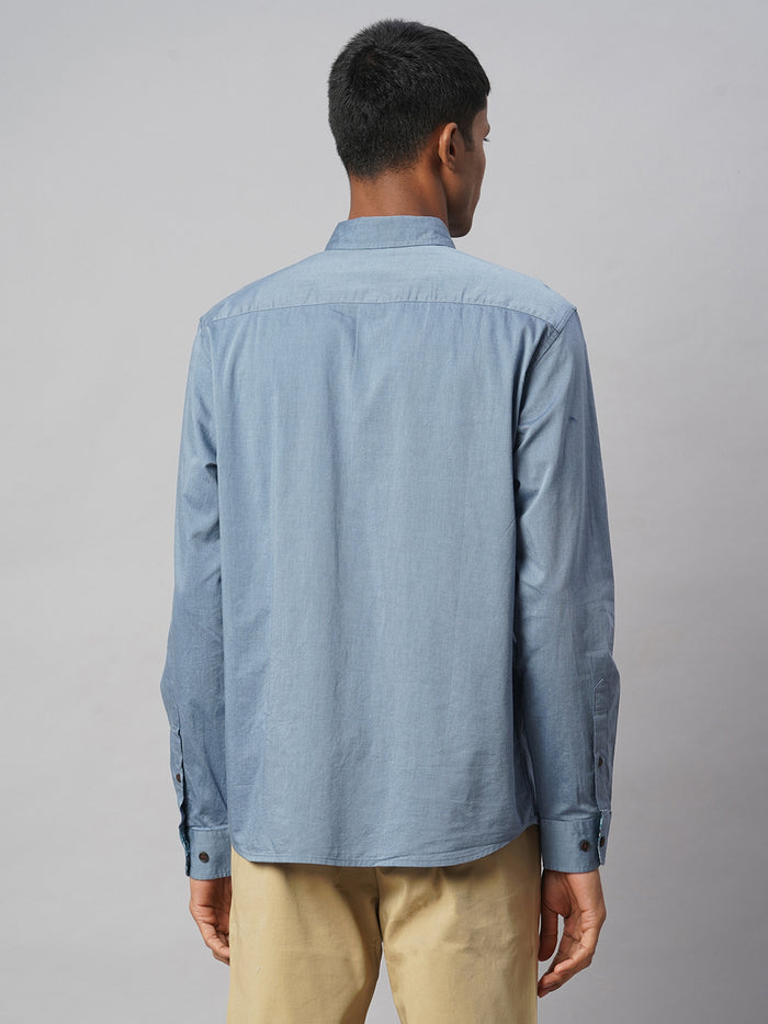 Men's 100% Cotton Regular Fit Textured Button Shirt Blue