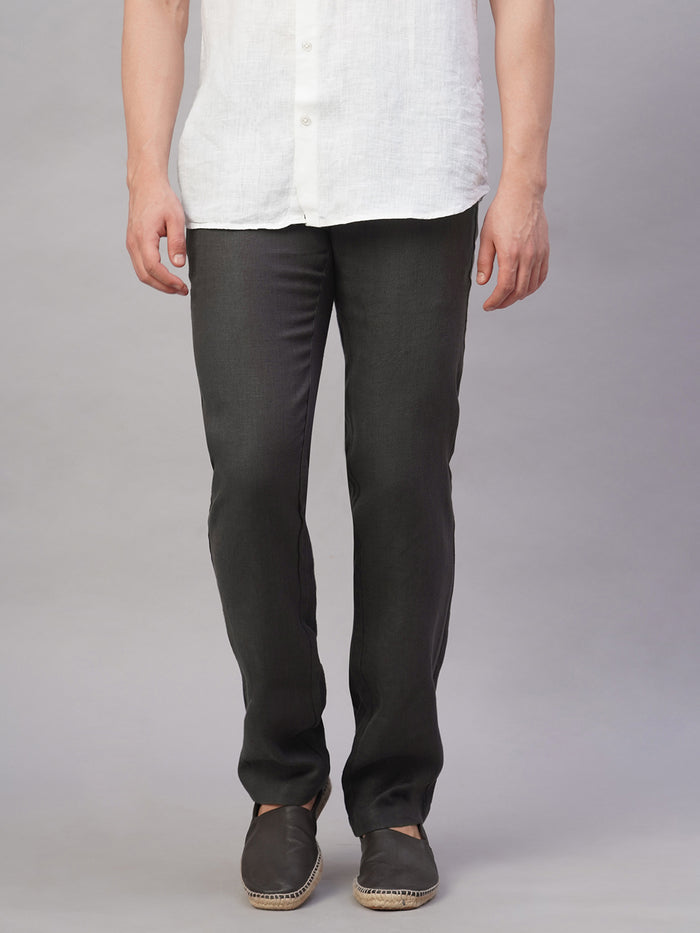 Men's 100% Linen Regular Fit Straight Leg Pant Slate