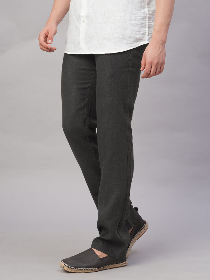 Men's 100% Linen Regular Fit Straight Leg Pant Slate