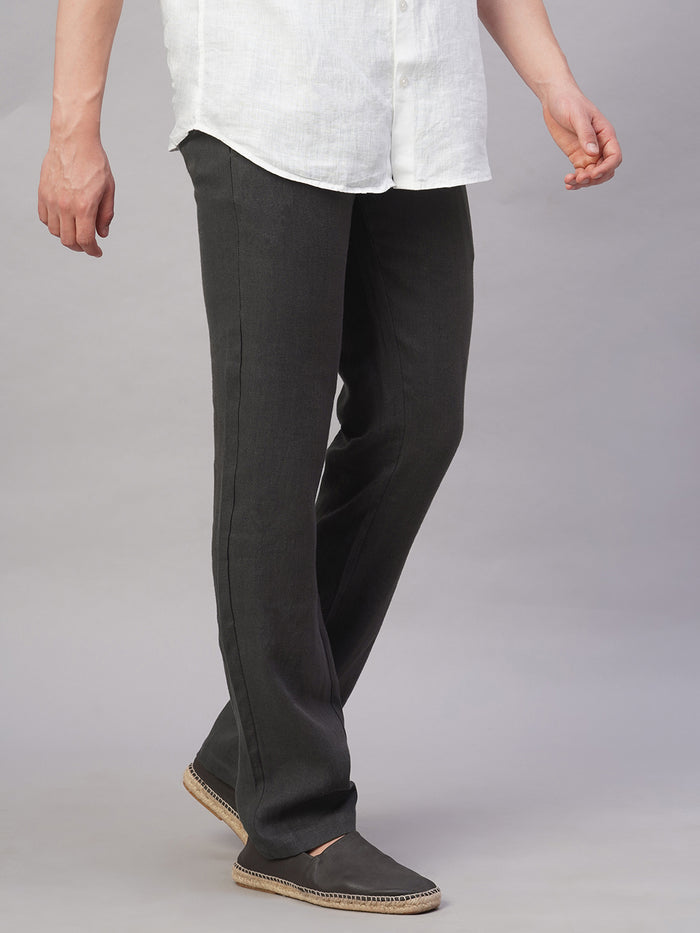 Men's 100% Linen Regular Fit Straight Leg Pant Slate