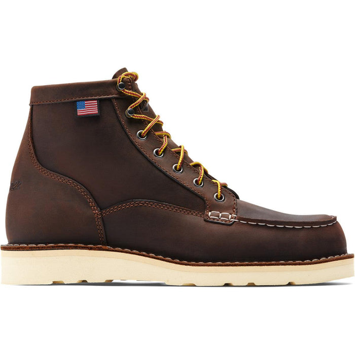 USA made Danner Bull Run 6-inch soft toe moc toe boot in brown, available in wide widths
