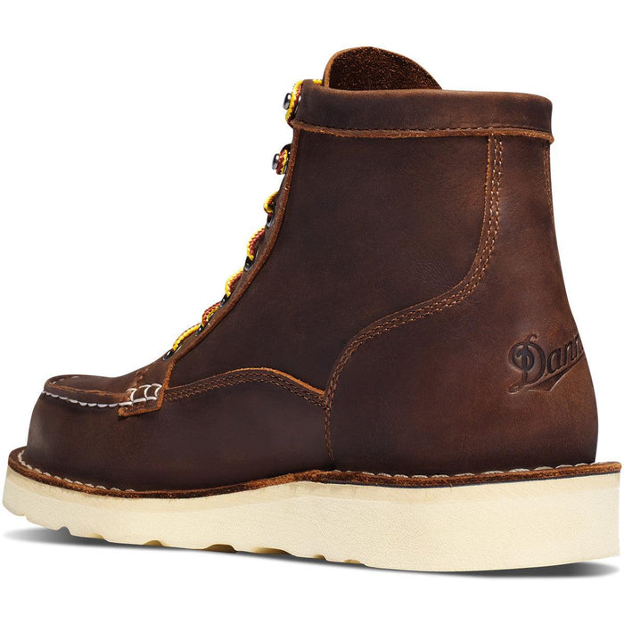 Danner Bull Run soft toe moc toe work boot in brown full grain leather, detail view