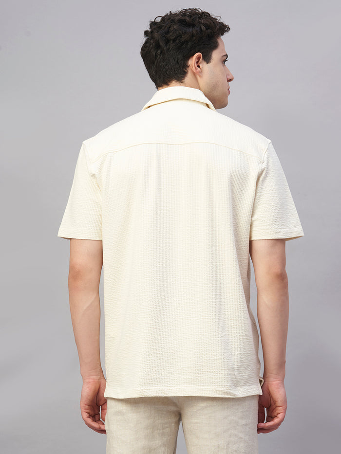 Men's Cotton Elastane Regular Fit Button Front T Shirt Natural