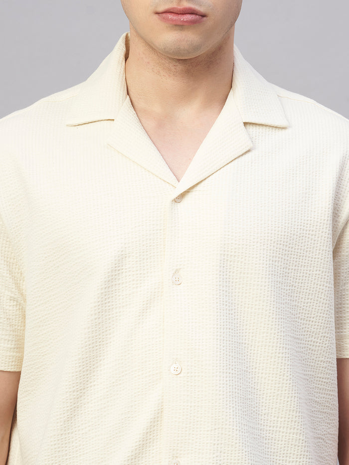 Men's Cotton Elastane Regular Fit Button Front T Shirt Natural