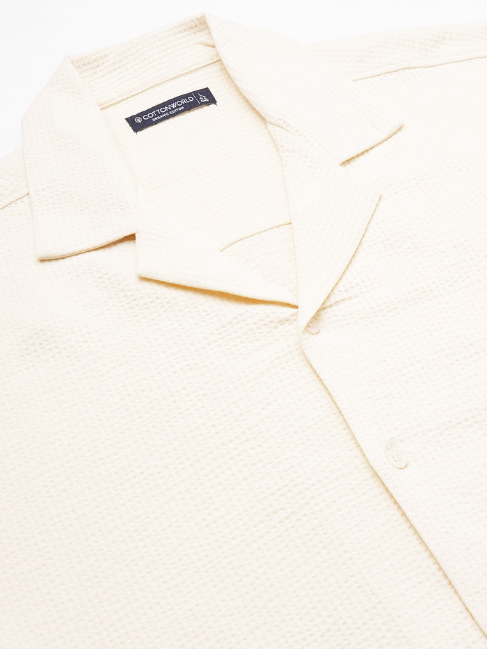 Men's Cotton Elastane Regular Fit Button Front T Shirt Natural