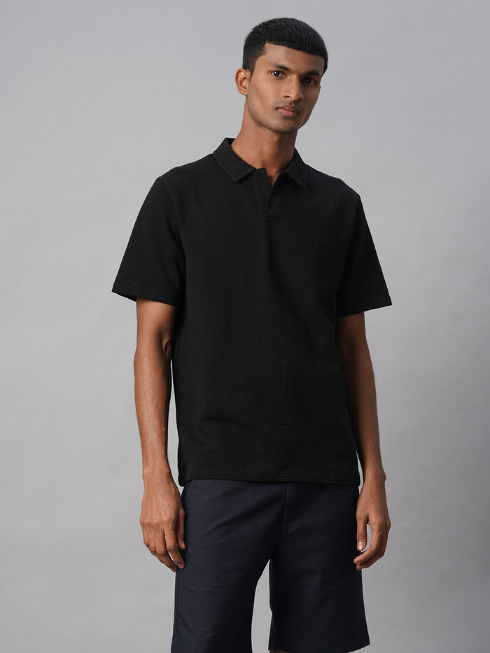 Men's Cotton Elastane Regular Fit Polo T Shirt Black