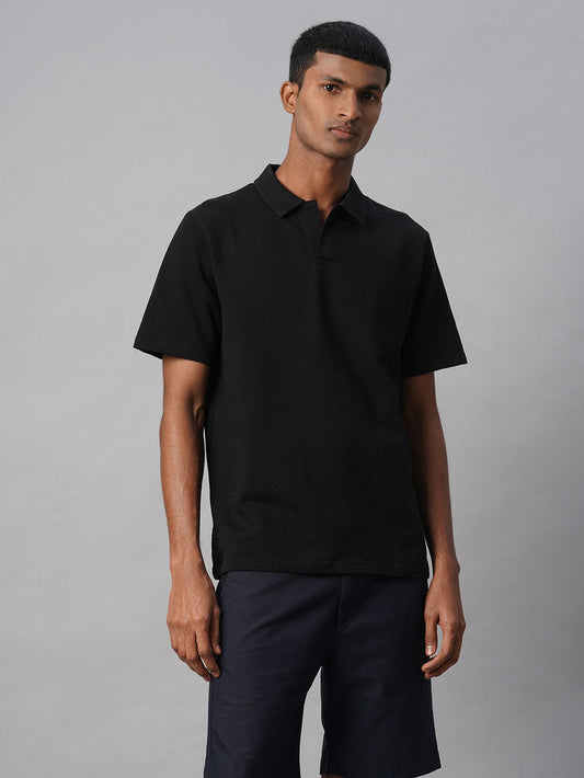 Men's Cotton Elastane Regular Fit Polo T Shirt Black