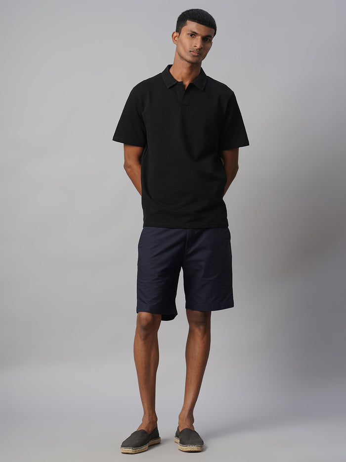 Men's Cotton Elastane Regular Fit Polo T Shirt Black
