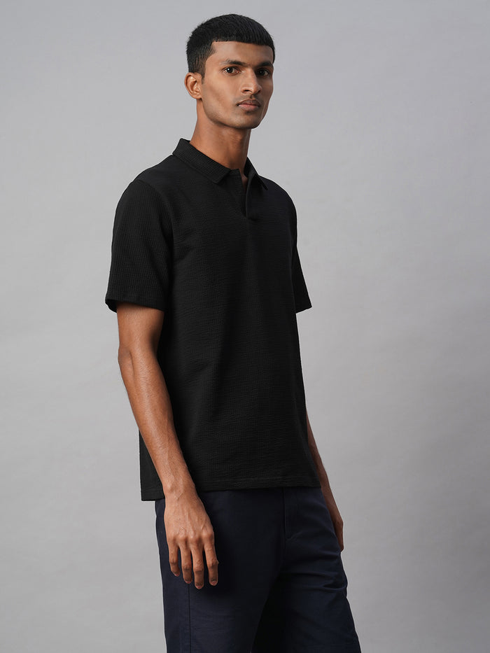 Men's Cotton Elastane Regular Fit Polo T Shirt Black