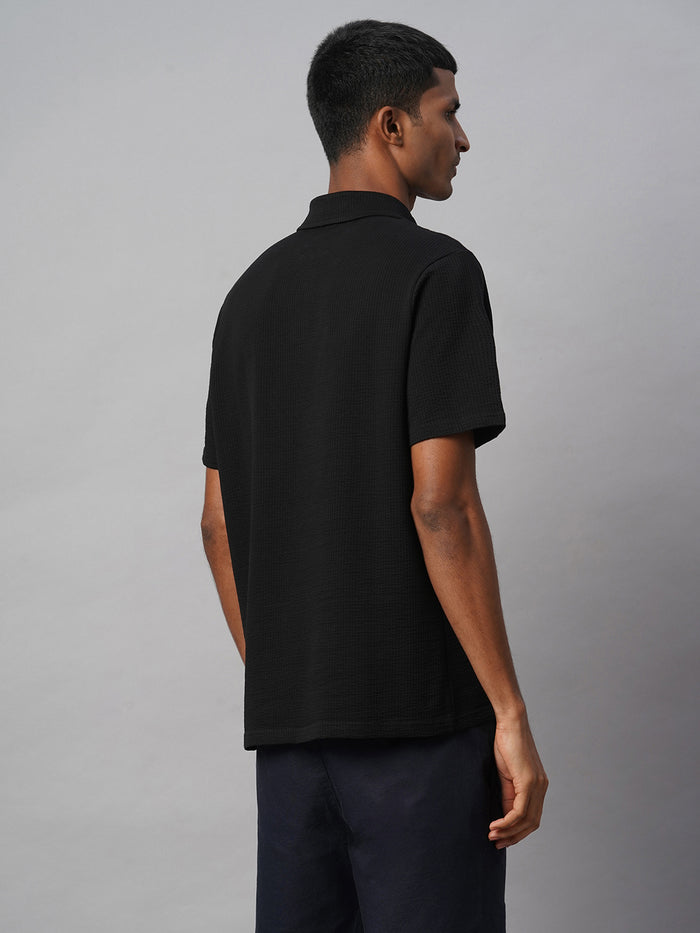 Men's Cotton Elastane Regular Fit Polo T Shirt Black