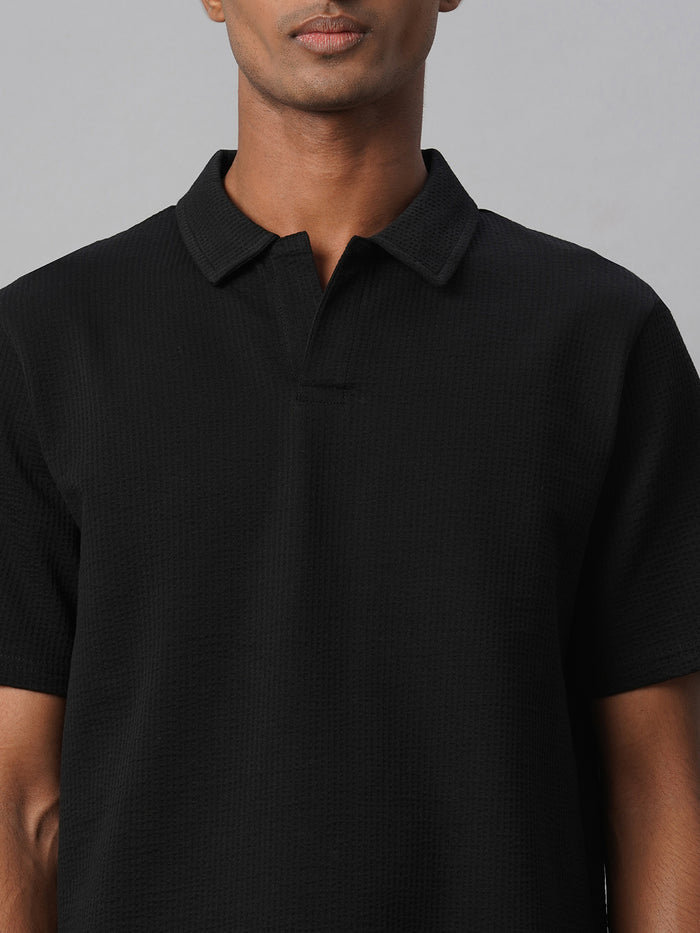 Men's Cotton Elastane Regular Fit Polo T Shirt Black