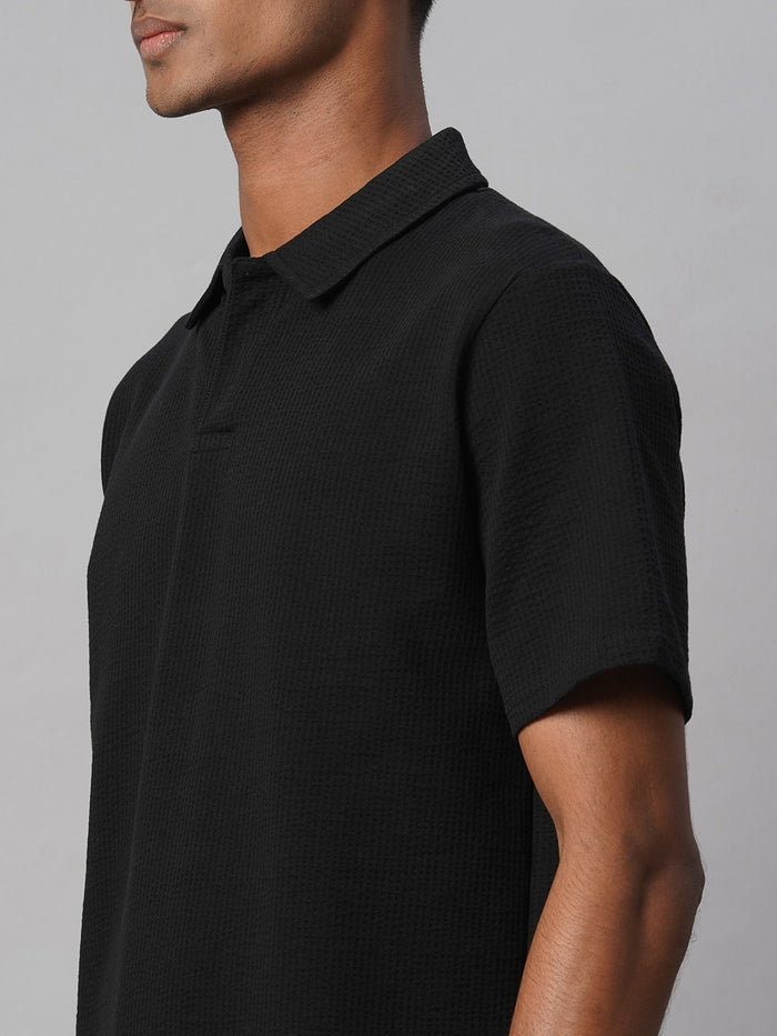 Men's Cotton Elastane Regular Fit Polo T Shirt Black