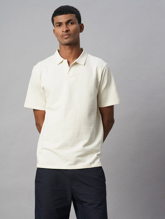Men's Cotton Elastane Regular Fit Polo T Shirt Natural