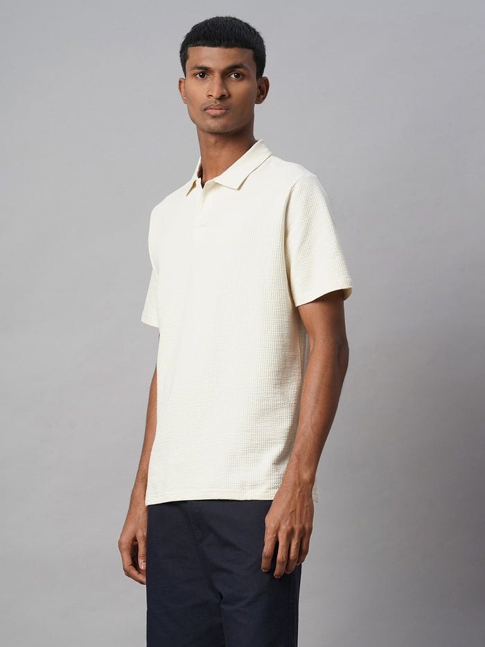 Men's Cotton Elastane Regular Fit Polo T Shirt Natural