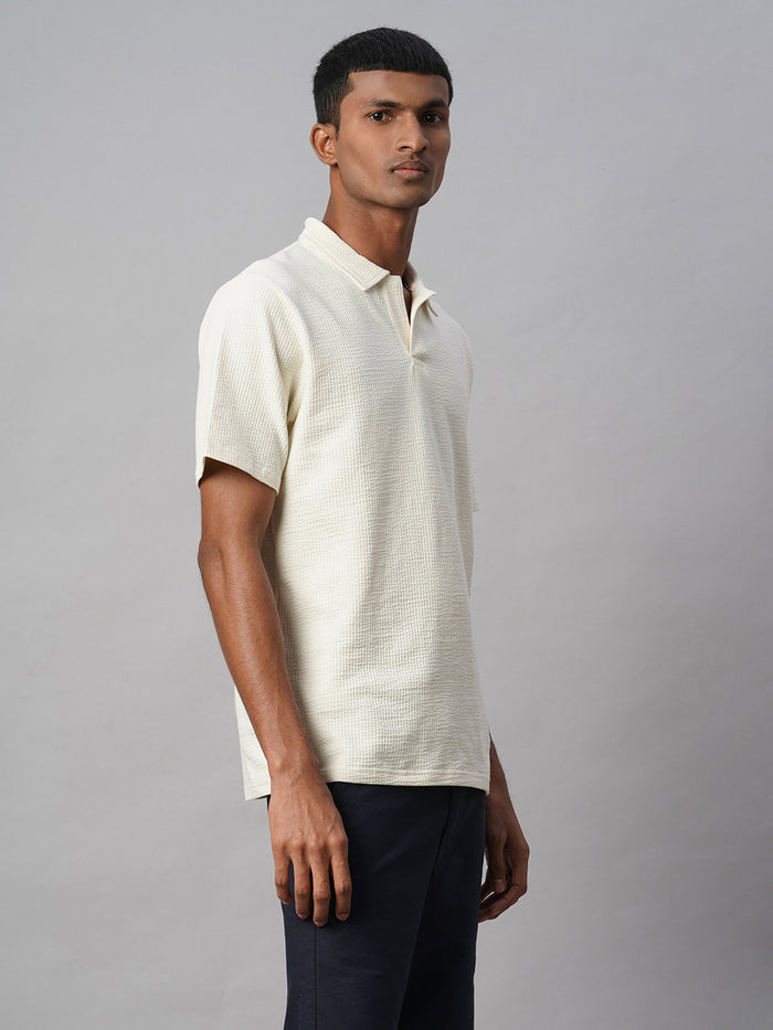 Men's Cotton Elastane Regular Fit Polo T Shirt Natural