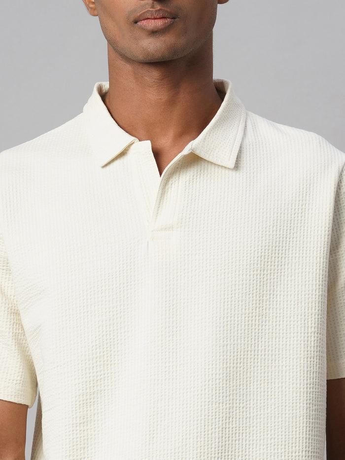 Men's Cotton Elastane Regular Fit Polo T Shirt Natural