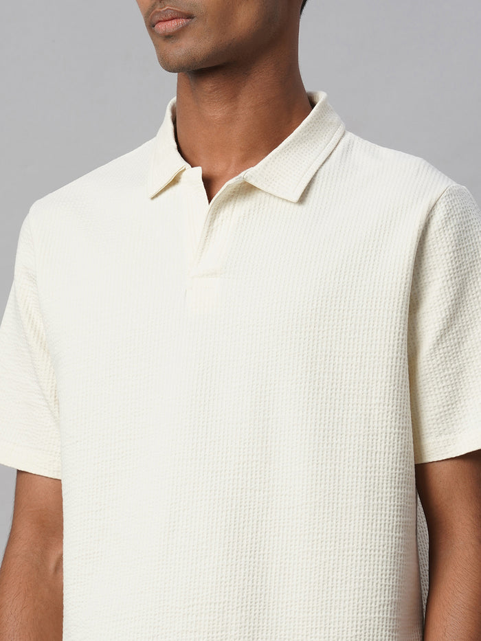 Men's Cotton Elastane Regular Fit Polo T Shirt Natural
