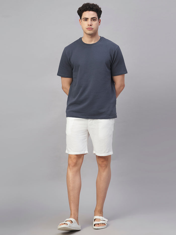 Men's Cotton Elastane Regular Fit Round Neck T Shirt Blue
