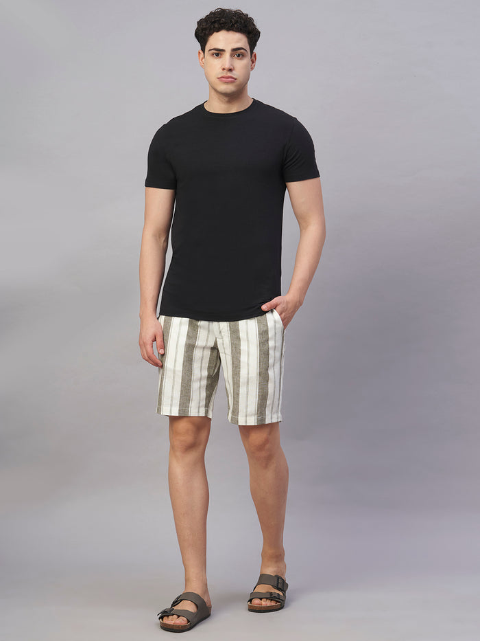 Men's Cotton Linen Regular Fit Shorts Olive