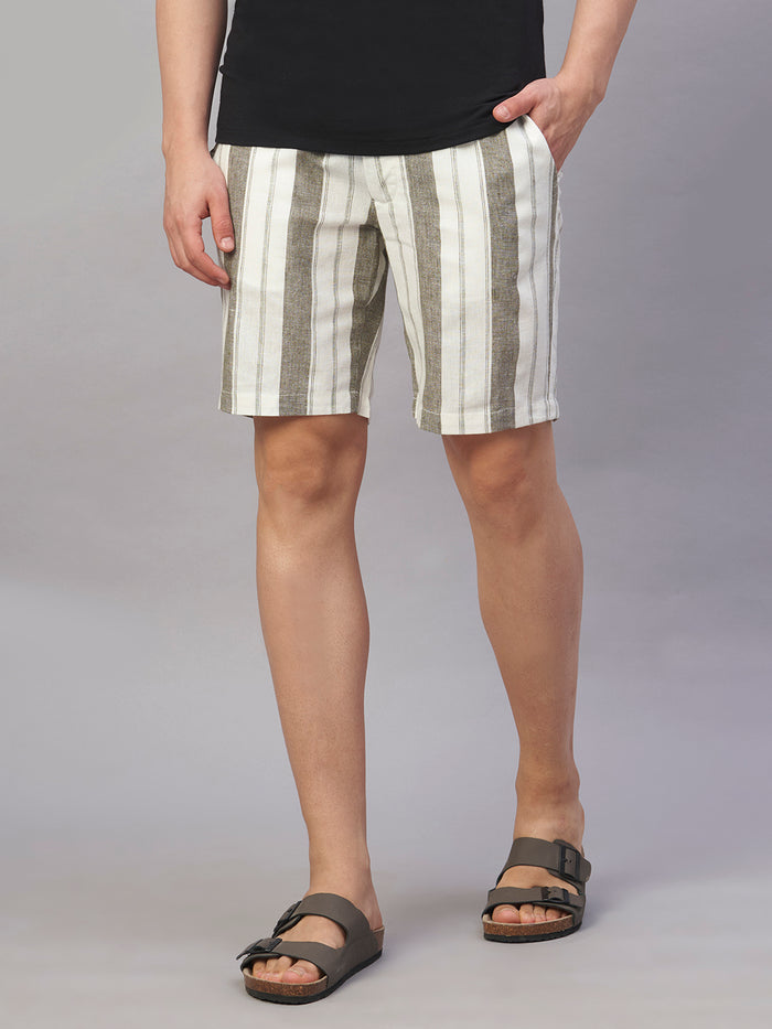 Men's Cotton Linen Regular Fit Shorts Olive