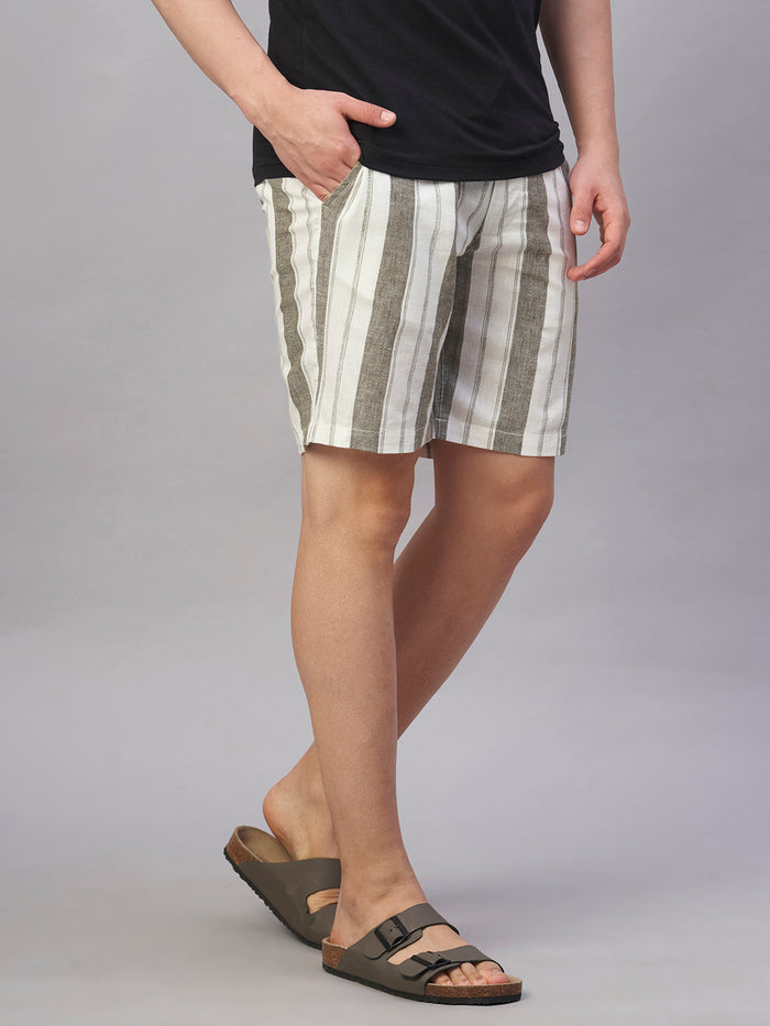 Men's Cotton Linen Regular Fit Shorts Olive