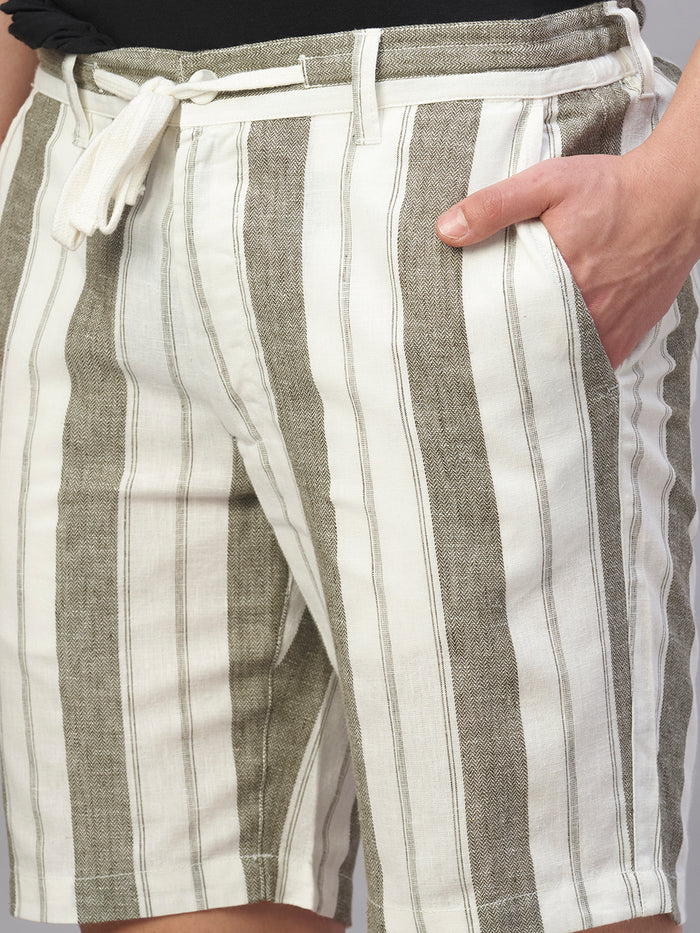 Men's Cotton Linen Regular Fit Shorts Olive