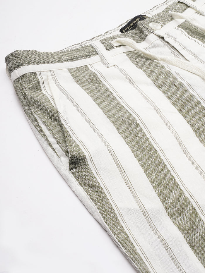 Men's Cotton Linen Regular Fit Shorts Olive